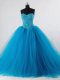 Floor Length Baby Blue Quince Ball Gowns Tulle Sleeveless Beading