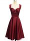 Wine Red Sleeveless Knee Length Ruching Lace Up Quinceanera Court Dresses