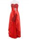 Fabulous Coral Red Empire Elastic Woven Satin Sweetheart Sleeveless Beading and Ruching Floor Length Zipper Juniors Party Dress
