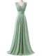 Discount Apple Green Lace Up V-neck Ruching Wedding Party Dress Chiffon Sleeveless