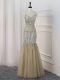 Sleeveless Sequined Floor Length Backless Dress for Prom in Champagne with Sequins