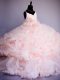 Classical Baby Pink Criss Cross Little Girls Pageant Gowns Ruffles and Hand Made Flower Sleeveless Brush Train