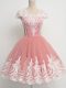 Ideal Peach Cap Sleeves Tulle Zipper Bridesmaids Dress for Prom and Party and Wedding Party