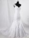 White Sleeveless Lace Clasp Handle Bridal Gown