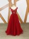 Comfortable Red Sleeveless Floor Length Lace and Appliques Criss Cross Prom Gown