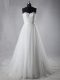 Zipper Wedding Gown White for Wedding Party with Lace Brush Train