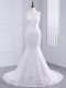 Customized Lace Wedding Dress White Backless Sleeveless Brush Train