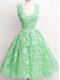 Shining Green Lace Zipper Bridesmaid Gown Sleeveless Knee Length Lace