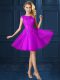 Customized Cap Sleeves Knee Length Lace and Belt Lace Up Quinceanera Court Dresses with Eggplant Purple