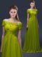 Floor Length Lace Up Mother of the Bride Dress Olive Green for Prom and Party with Appliques