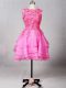 Customized Rose Pink Prom Dresses Prom and Sweet 16 with Lace and Appliques and Ruffled Layers Scoop Sleeveless Zipper