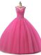 Stunning Floor Length Hot Pink Ball Gown Prom Dress Scoop Sleeveless Lace Up