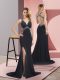 Black Mermaid Beading Oscars Dresses Criss Cross Chiffon Sleeveless