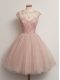 Shining Tulle Scoop Cap Sleeves Lace Up Lace Court Dresses for Sweet 16 in Peach