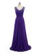 Beading and Ruching Prom Gown Purple Side Zipper Sleeveless Floor Length