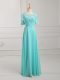 Beauteous Aqua Blue Half Sleeves Lace and Appliques Floor Length Mother of Groom Dress