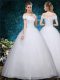 On Sale Off The Shoulder Cap Sleeves Organza Wedding Dresses Beading and Appliques Lace Up