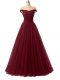 Burgundy Sleeveless Floor Length Ruching Lace Up Prom Evening Gown