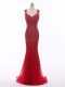 Sleeveless Tulle Floor Length Zipper Evening Wear in Red with Beading