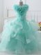 Tulle Sleeveless Floor Length Little Girls Pageant Dress and Ruffles and Hand Made Flower