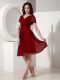 Flirting Short Sleeves Chiffon Knee Length Zipper Mother of Groom Dress in Red with Ruching