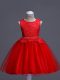 Sleeveless Organza Knee Length Zipper Girls Pageant Dresses in Red with Lace