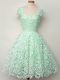 Sophisticated Apple Green Lace Up Damas Dress Lace Cap Sleeves Knee Length
