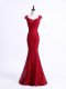 Red Sleeveless Floor Length Lace Lace Up Prom Dress