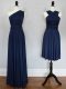 Empire Bridesmaid Dress Navy Blue Halter Top Chiffon Sleeveless Floor Length Lace Up