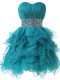 Lace Up Pageant Dress for Teens Teal for Prom and Party and Military Ball and Sweet 16 with Beading and Ruffles and Ruching