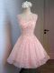 Trendy Mini Length A-line Sleeveless Pink Prom Dresses Lace Up