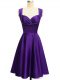 Eye-catching Purple Taffeta Lace Up Straps Sleeveless Knee Length Dama Dress for Quinceanera Ruching