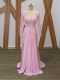 Comfortable Zipper Mother of Groom Dress Baby Pink for Prom and Party and Military Ball and Sweet 16 with Lace and Appliques Brush Train