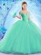 Glittering Turquoise Ball Gowns Organza Off The Shoulder Sleeveless Beading Lace Up Quinceanera Dress Brush Train
