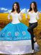 Sweet 3 4 Length Sleeve Taffeta Floor Length Lace Up Ball Gown Prom Dress in Blue And White with Embroidery