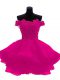 High End Mini Length Zipper Party Dress for Toddlers Fuchsia for Prom and Party and Sweet 16 with Beading and Lace and Appliques and Ruffles