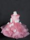 Modern Pink Flower Girl Dress Wedding Party with Ruffles and Hand Made Flower Bateau Cap Sleeves Zipper