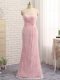 Suitable Baby Pink Sleeveless Floor Length Beading and Lace and Appliques Zipper Mother of Groom Dress