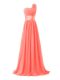 Watermelon Red One Shoulder Lace Up Ruching Quinceanera Dama Dress Sleeveless