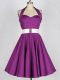 Purple Lace Up Quinceanera Court of Honor Dress Belt Sleeveless Knee Length
