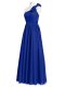 Fabulous Royal Blue Empire Chiffon One Shoulder Sleeveless Ruffles and Ruching Floor Length Zipper Quinceanera Dama Dress