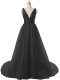 Black Sleeveless Organza Sweep Train Backless Homecoming Dress for Prom and Party and Military Ball