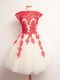 Mini Length Lace Up Quinceanera Court of Honor Dress White And Red for Prom and Party and Wedding Party with Appliques