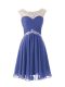 Cap Sleeves Chiffon Knee Length Zipper Junior Homecoming Dress in Blue with Beading