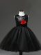 Black Juniors Party Dress Wedding Party with Sequins and Hand Made Flower Scoop Sleeveless Zipper