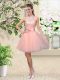 Glittering Knee Length A-line Sleeveless Peach Wedding Guest Dresses Lace Up
