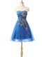 New Arrival Blue A-line Appliques Evening Dress Side Zipper Tulle Sleeveless Mini Length