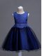 Pretty Navy Blue Zipper Pageant Gowns For Girls Lace Sleeveless Knee Length