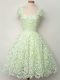 Admirable Yellow Green Cap Sleeves Lace Knee Length Wedding Party Dress