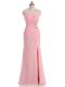 Custom Designed Baby Pink Chiffon Side Zipper Sweetheart Sleeveless Floor Length Evening Dress Beading and Ruching